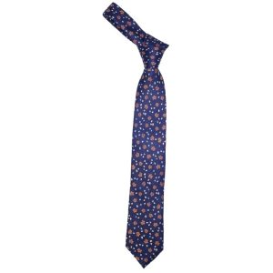 Cravatta Artigianale Pura Seta Graffeo Fantasia Foglie Arancio Blu - Unica