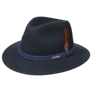 Stetson Cappello Impermeabile Uomo Blu Inverno Autuno con Penna - Blu - S