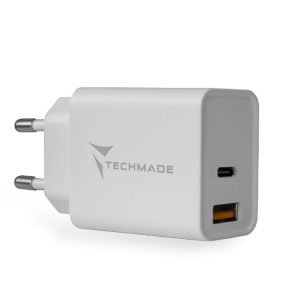 CARICABATTERIA DA RETE FAST CHARGE USB-C/USB 20W TECHMADE TM-TC046AC